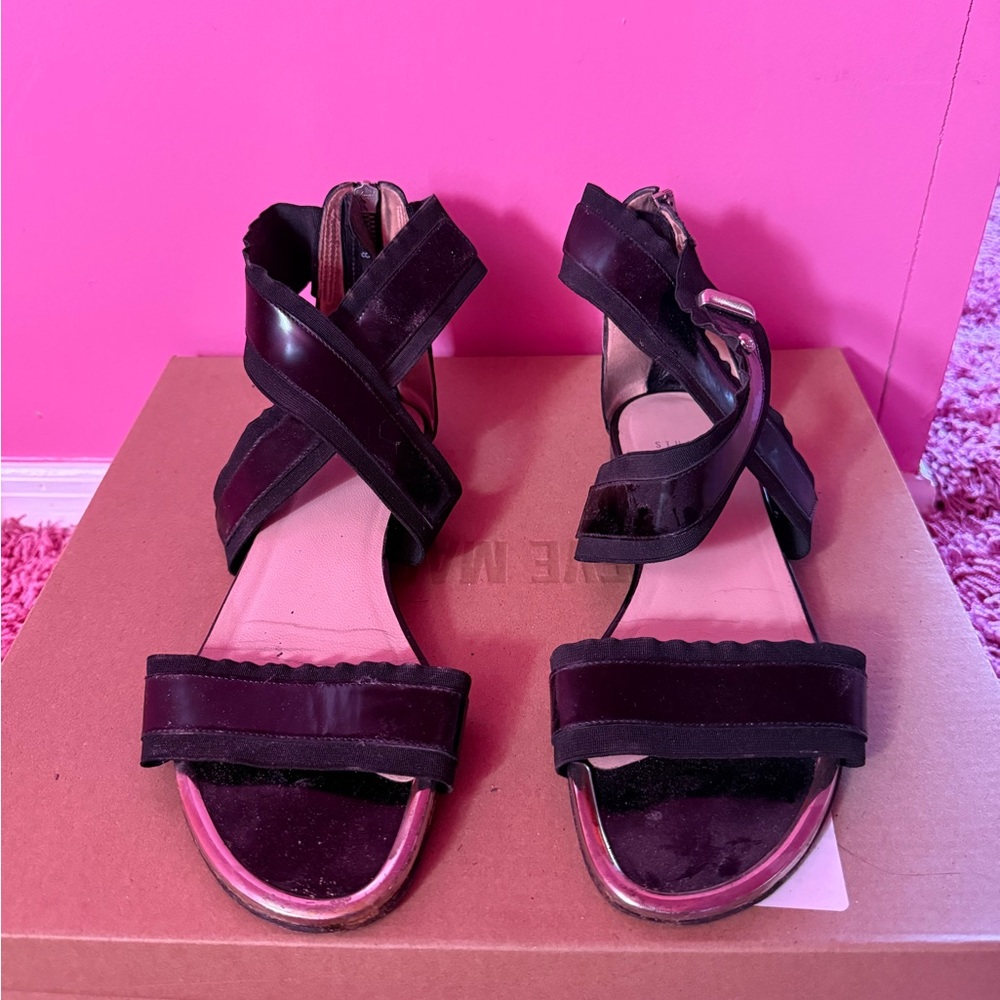 Stuart Weitzman Black Silver Expo Jet with Mirror Size 8